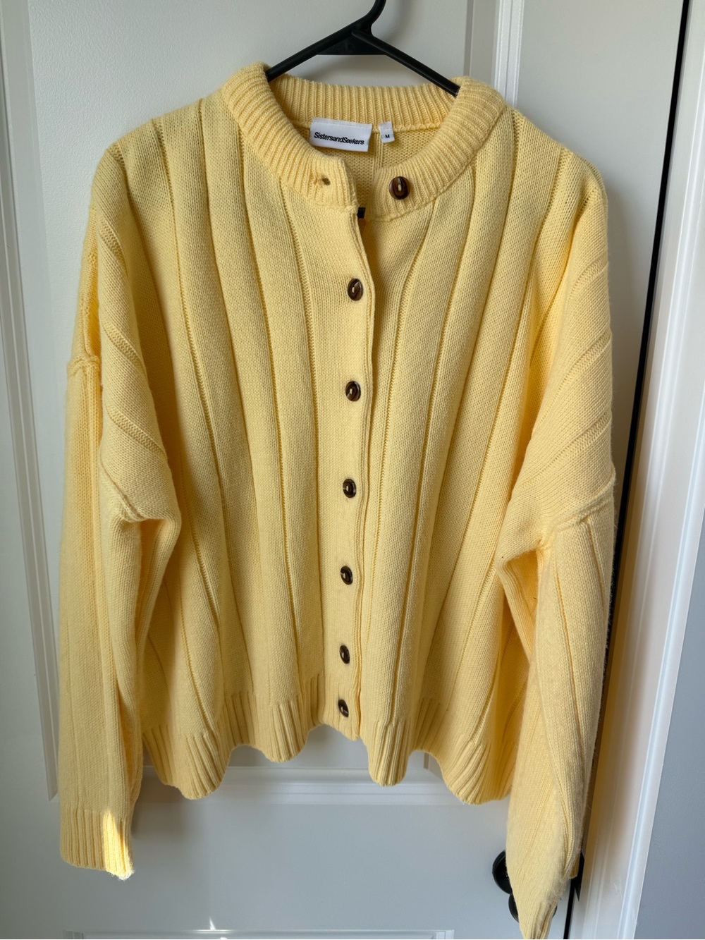Soft Surroundings Pale Yellow Ribbed Button Cardigan
